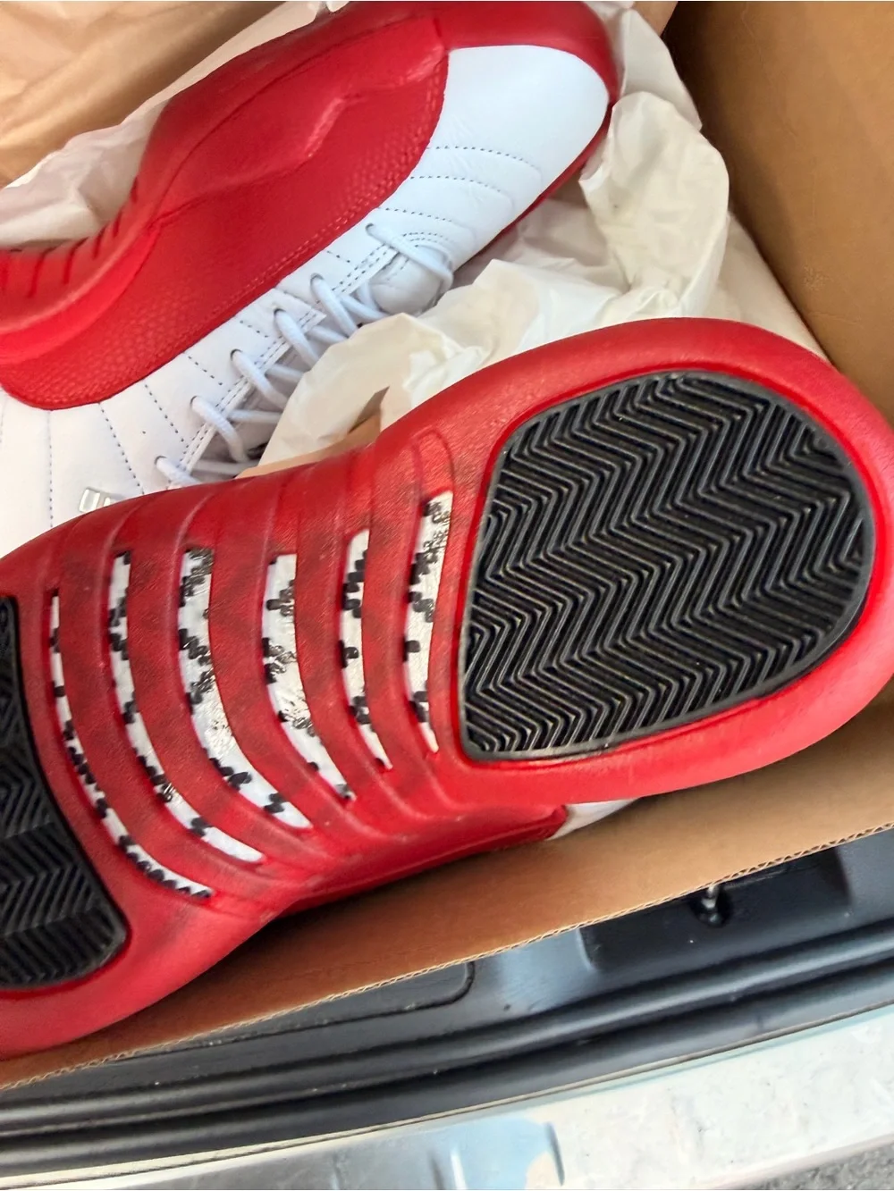 Jordan Men's Retro 12 High-Top Basketball Sneakers in White and Red